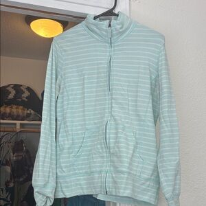 Lands End Mint Green Striped Zip-Up Jacket (M)